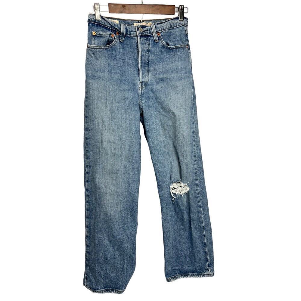 LEVI'S PREMIUM BIG E RIBCAGE Straight Button Fly Jeans Blue Denim Size 28 (611)